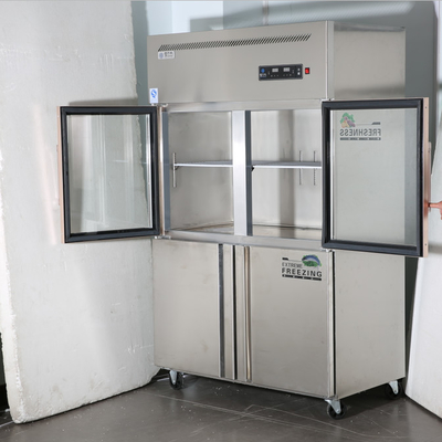 Double Glass Door Display Freezer Stainless Steel 4 Door Commercial