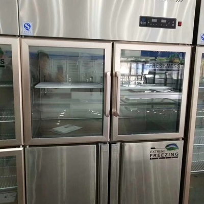 Double Glass Door Display Freezer Stainless Steel 4 Door Commercial