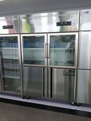 Double Glass Door Display Freezer Stainless Steel 4 Door Commercial