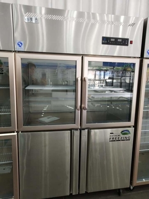 Double Glass Door Display Freezer Stainless Steel 4 Door Commercial